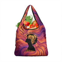 Léopold Sédar Senghor Grocery Bag Femme Noire Silhouette with Africa Map Pattern Vibrant Swirl Background - Wonder Print Shop