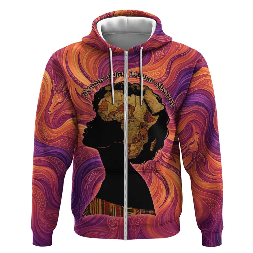 Léopold Sédar Senghor Hoodie Femme Noire Silhouette with Africa Map Pattern Vibrant Swirl Background - Wonder Print Shop