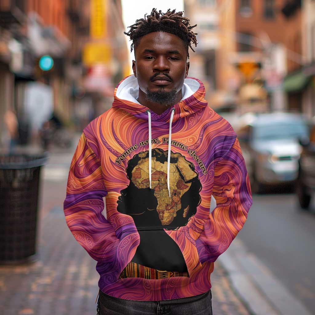 Léopold Sédar Senghor Hoodie Femme Noire Silhouette with Africa Map Pattern Vibrant Swirl Background - Wonder Print Shop