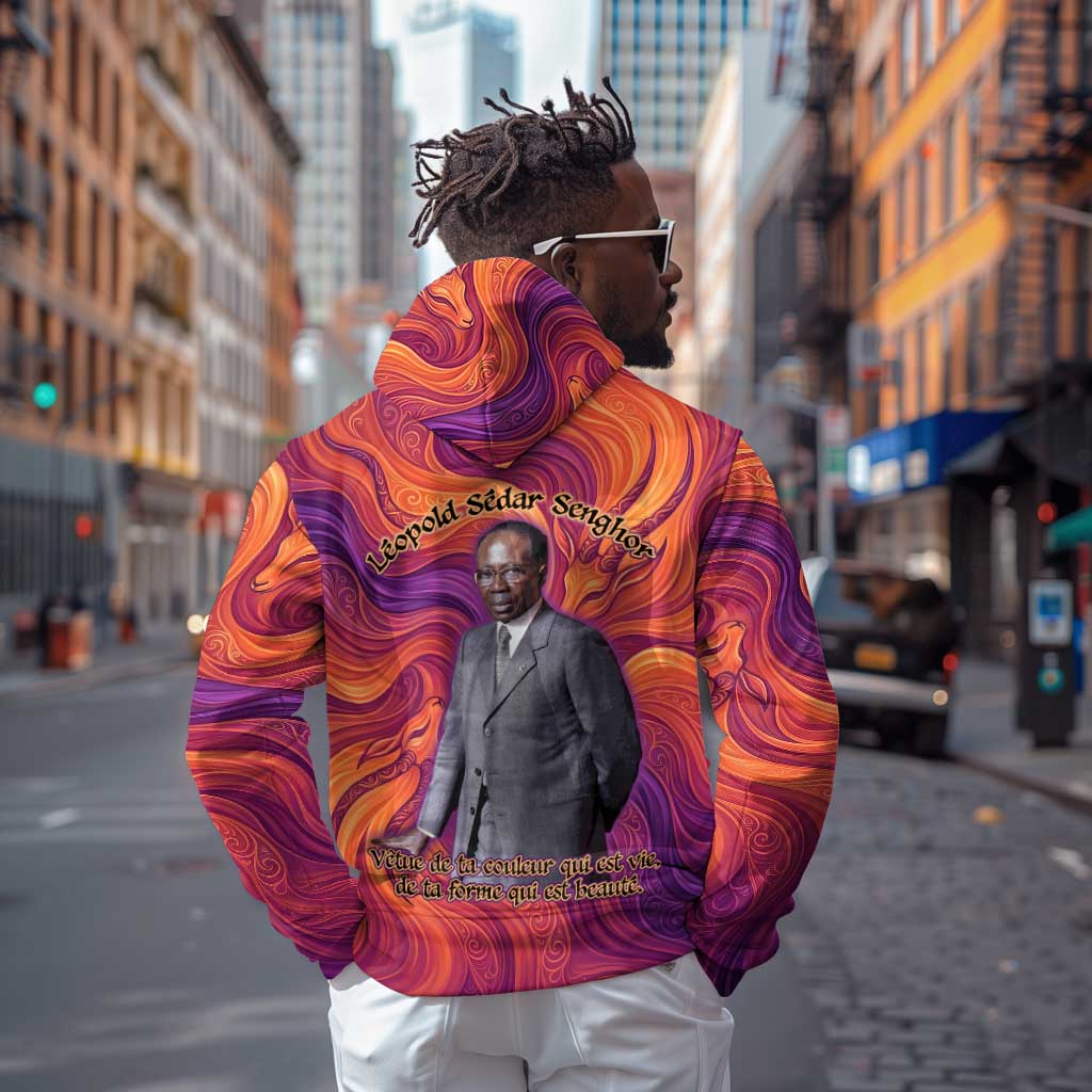 Léopold Sédar Senghor Hoodie Femme Noire Silhouette with Africa Map Pattern Vibrant Swirl Background - Wonder Print Shop
