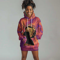 Léopold Sédar Senghor Hoodie Dress Femme Noire Silhouette with Africa Map Pattern Vibrant Swirl Background - Wonder Print Shop