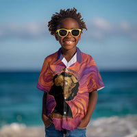 Léopold Sédar Senghor Kid Hawaiian Shirt Femme Noire Silhouette with Africa Map Pattern Vibrant Swirl Background - Wonder Print Shop