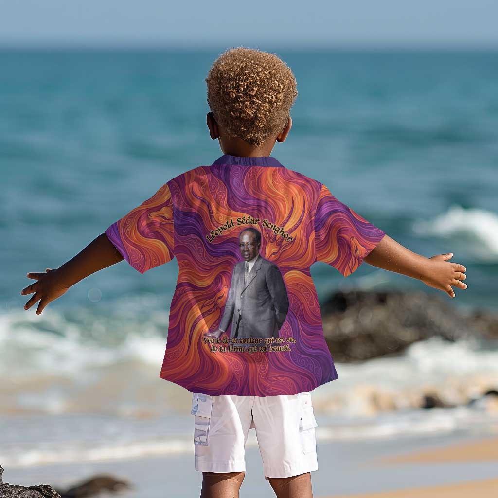 Léopold Sédar Senghor Kid Hawaiian Shirt Femme Noire Silhouette with Africa Map Pattern Vibrant Swirl Background - Wonder Print Shop
