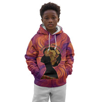 Léopold Sédar Senghor Kid Hoodie Femme Noire Silhouette with Africa Map Pattern Vibrant Swirl Background - Wonder Print Shop