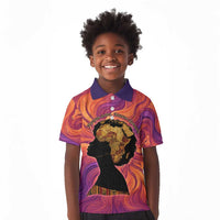 Léopold Sédar Senghor Kid Polo Shirt Femme Noire Silhouette with Africa Map Pattern Vibrant Swirl Background - Wonder Print Shop