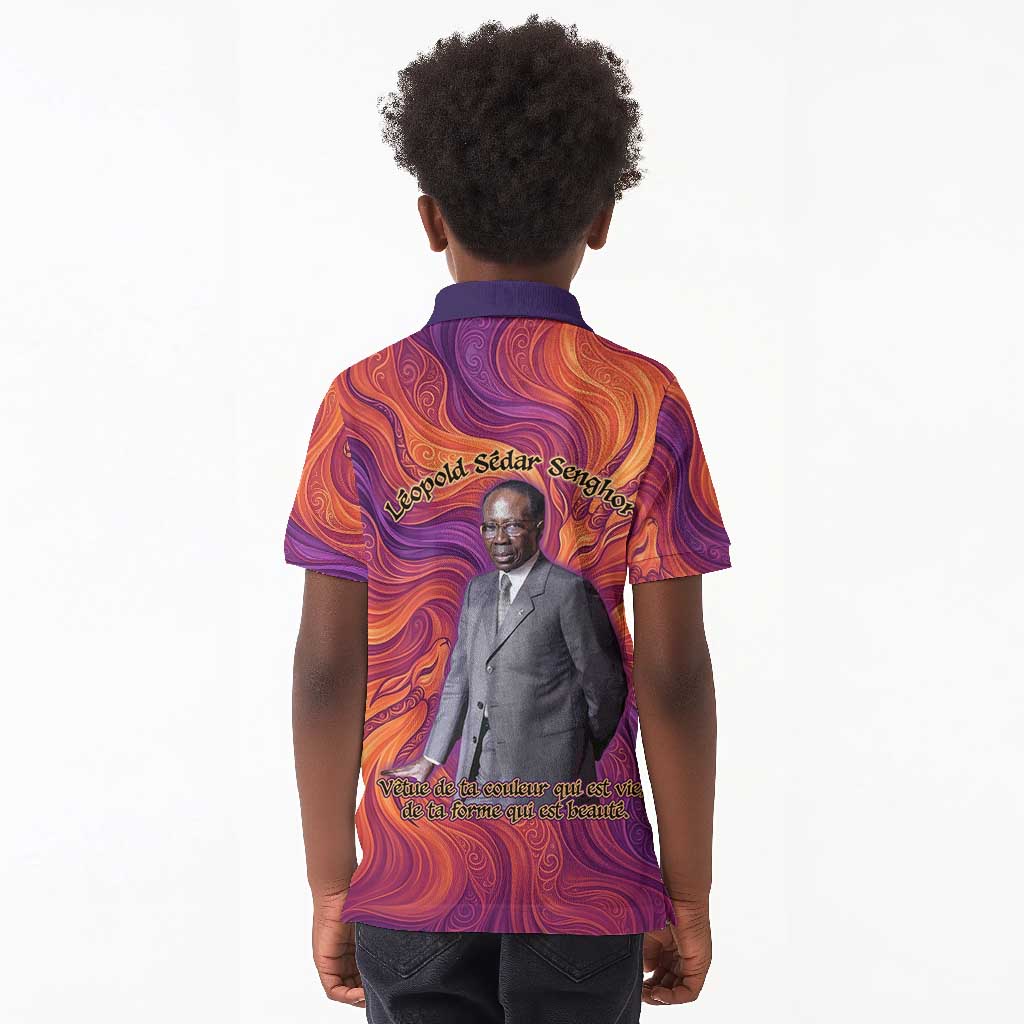 Léopold Sédar Senghor Kid Polo Shirt Femme Noire Silhouette with Africa Map Pattern Vibrant Swirl Background - Wonder Print Shop