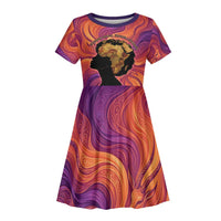 Léopold Sédar Senghor Kid Short Sleeve Dress Femme Noire Silhouette with Africa Map Pattern Vibrant Swirl Background - Wonder Print Shop
