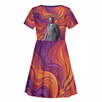 Léopold Sédar Senghor Kid Short Sleeve Dress Femme Noire Silhouette with Africa Map Pattern Vibrant Swirl Background - Wonder Print Shop