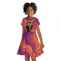Léopold Sédar Senghor Kid Short Sleeve Dress Femme Noire Silhouette with Africa Map Pattern Vibrant Swirl Background - Wonder Print Shop