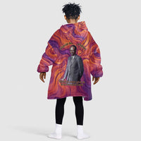 Léopold Sédar Senghor Kid Wearable Blanket Hoodie Femme Noire Silhouette with Africa Map Pattern Vibrant Swirl Background - Wonder Print Shop