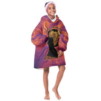 Léopold Sédar Senghor Kid Wearable Blanket Hoodie Femme Noire Silhouette with Africa Map Pattern Vibrant Swirl Background - Wonder Print Shop