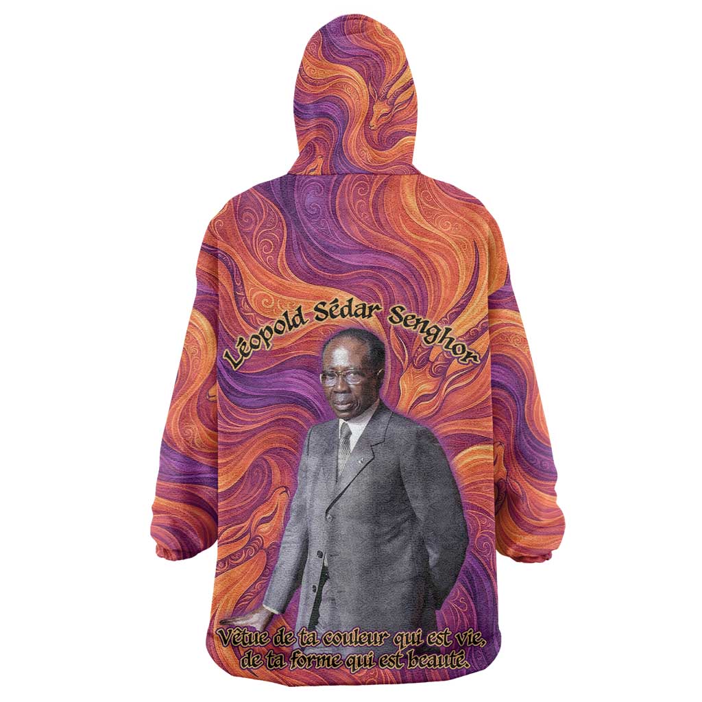 Léopold Sédar Senghor Kid Wearable Blanket Hoodie Femme Noire Silhouette with Africa Map Pattern Vibrant Swirl Background - Wonder Print Shop