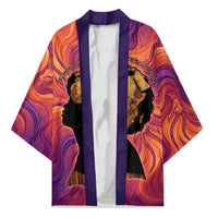 Léopold Sédar Senghor Kimono Femme Noire Silhouette with Africa Map Pattern Vibrant Swirl Background - Wonder Print Shop