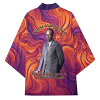 Léopold Sédar Senghor Kimono Femme Noire Silhouette with Africa Map Pattern Vibrant Swirl Background - Wonder Print Shop