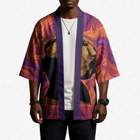 Léopold Sédar Senghor Kimono Femme Noire Silhouette with Africa Map Pattern Vibrant Swirl Background - Wonder Print Shop