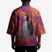 Léopold Sédar Senghor Kimono Femme Noire Silhouette with Africa Map Pattern Vibrant Swirl Background - Wonder Print Shop