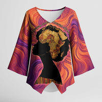 Léopold Sédar Senghor Kimono Sleeve Blouse Femme Noire Silhouette with Africa Map Pattern Vibrant Swirl Background - Wonder Print Shop