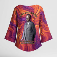 Léopold Sédar Senghor Kimono Sleeve Blouse Femme Noire Silhouette with Africa Map Pattern Vibrant Swirl Background - Wonder Print Shop