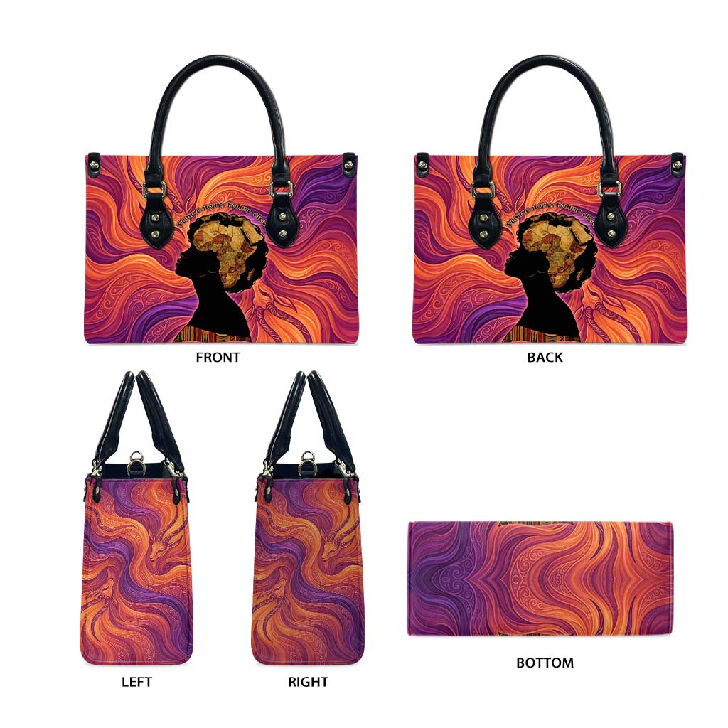 Léopold Sédar Senghor Leather Bag Femme Noire Silhouette with Africa Map Pattern Vibrant Swirl Background - Wonder Print Shop