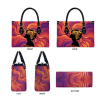 Léopold Sédar Senghor Leather Bag Femme Noire Silhouette with Africa Map Pattern Vibrant Swirl Background - Wonder Print Shop