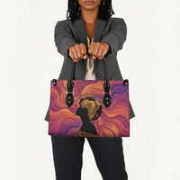 Léopold Sédar Senghor Leather Bag Femme Noire Silhouette with Africa Map Pattern Vibrant Swirl Background - Wonder Print Shop