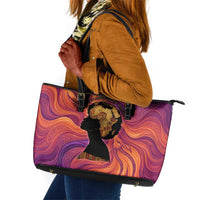 Léopold Sédar Senghor Leather Tote Bag Femme Noire Silhouette with Africa Map Pattern Vibrant Swirl Background - Wonder Print Shop