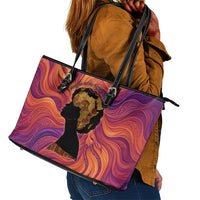 Léopold Sédar Senghor Leather Tote Bag Femme Noire Silhouette with Africa Map Pattern Vibrant Swirl Background - Wonder Print Shop