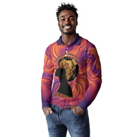 Léopold Sédar Senghor Long Sleeve Polo Shirt Femme Noire Silhouette with Africa Map Pattern Vibrant Swirl Background - Wonder Print Shop