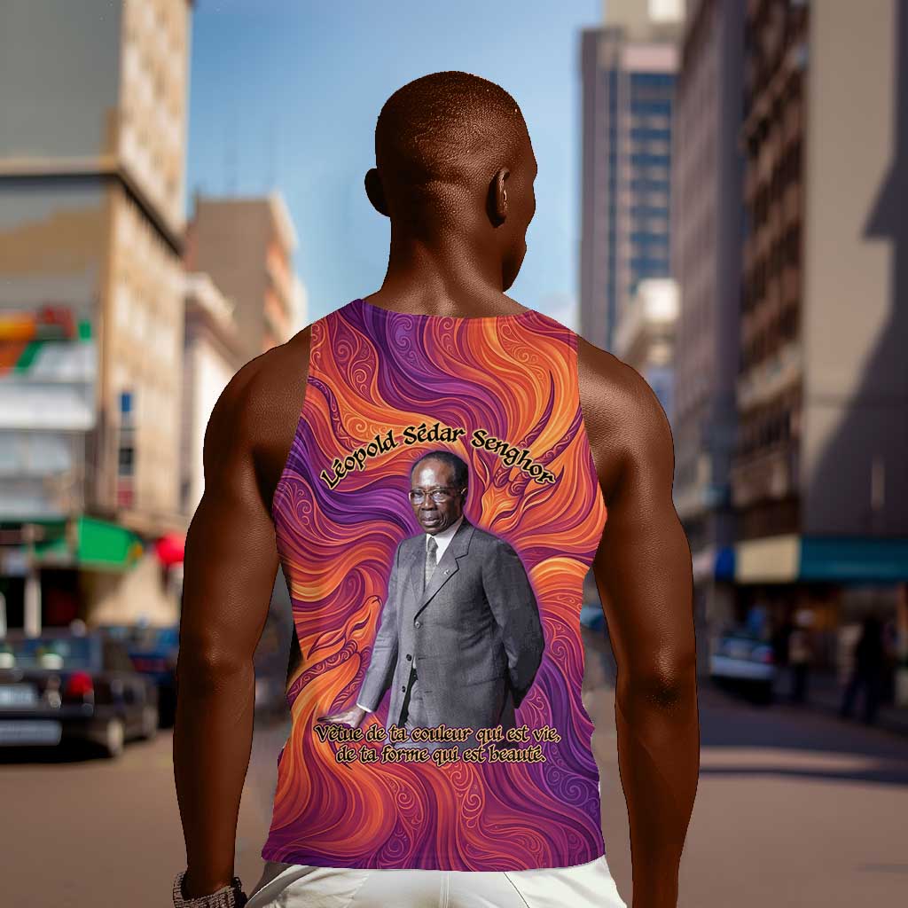 Léopold Sédar Senghor Men Tank Top Femme Noire Silhouette with Africa Map Pattern Vibrant Swirl Background - Wonder Print Shop