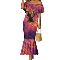 Léopold Sédar Senghor Mermaid Dress Femme Noire Silhouette with Africa Map Pattern Vibrant Swirl Background - Wonder Print Shop