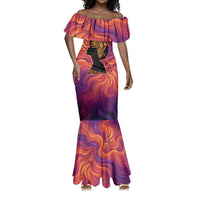 Léopold Sédar Senghor Mermaid Dress Femme Noire Silhouette with Africa Map Pattern Vibrant Swirl Background - Wonder Print Shop