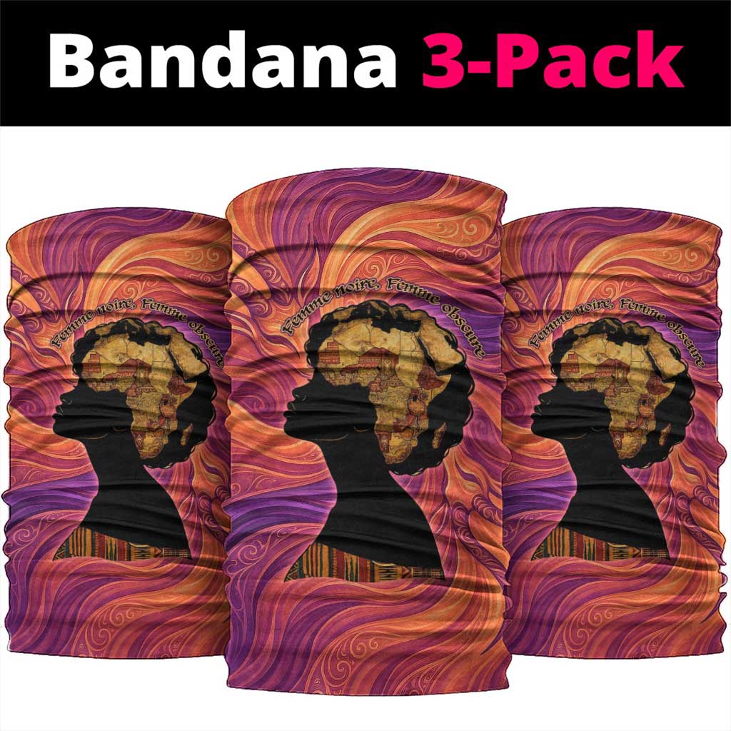 Léopold Sédar Senghor Neck Gaiter Femme Noire Silhouette with Africa Map Pattern Vibrant Swirl Background - Wonder Print Shop