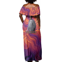 Léopold Sédar Senghor Off Shoulder Maxi Dress Femme Noire Silhouette with Africa Map Pattern Vibrant Swirl Background - Wonder Print Shop