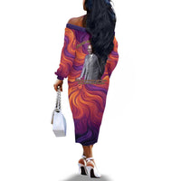Léopold Sédar Senghor Off The Shoulder Long Sleeve Dress Femme Noire Silhouette with Africa Map Pattern Vibrant Swirl Background - Wonder Print Shop