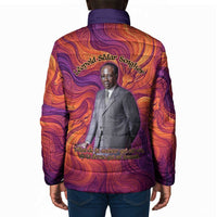 Léopold Sédar Senghor Padded Jacket Femme Noire Silhouette with Africa Map Pattern Vibrant Swirl Background - Wonder Print Shop
