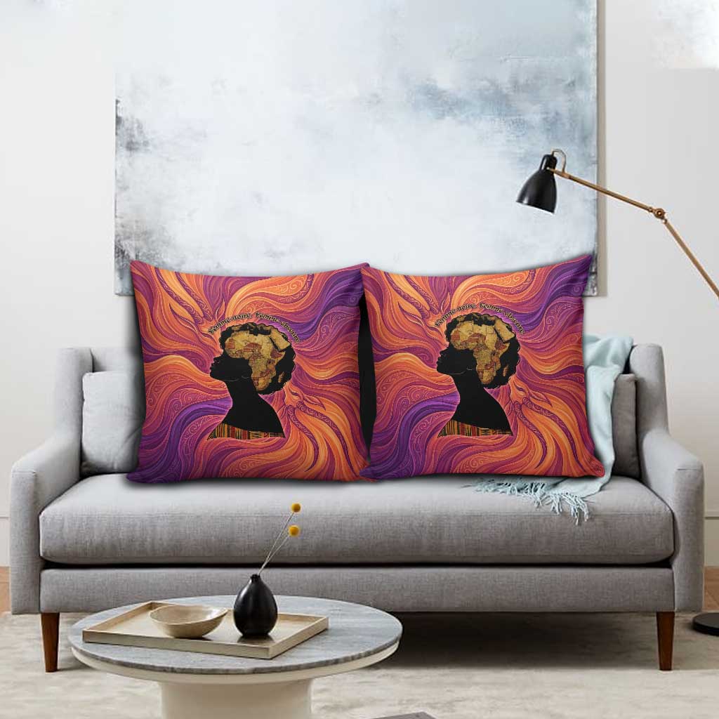 Léopold Sédar Senghor Pillow Cover Femme Noire Silhouette with Africa Map Pattern Vibrant Swirl Background - Wonder Print Shop