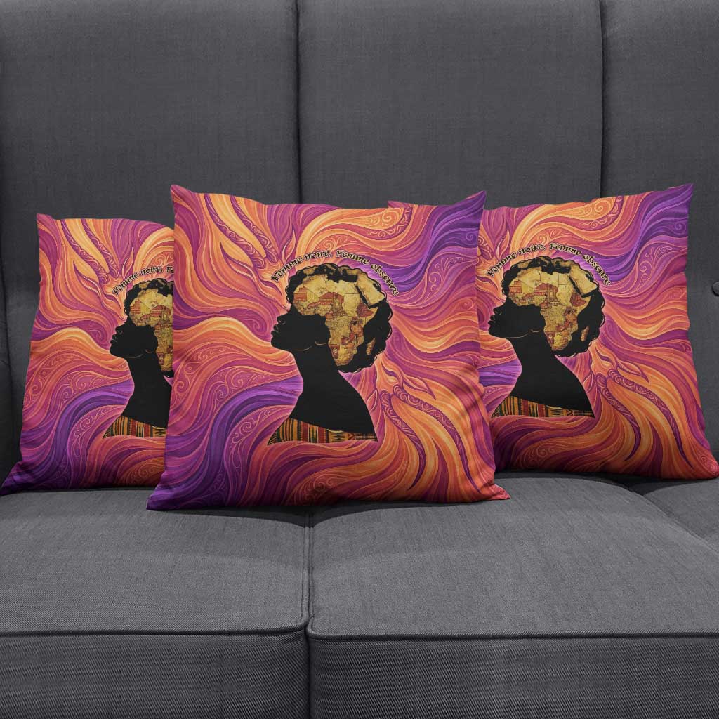 Léopold Sédar Senghor Pillow Cover Femme Noire Silhouette with Africa Map Pattern Vibrant Swirl Background - Wonder Print Shop