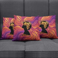 Léopold Sédar Senghor Pillow Cover Femme Noire Silhouette with Africa Map Pattern Vibrant Swirl Background - Wonder Print Shop