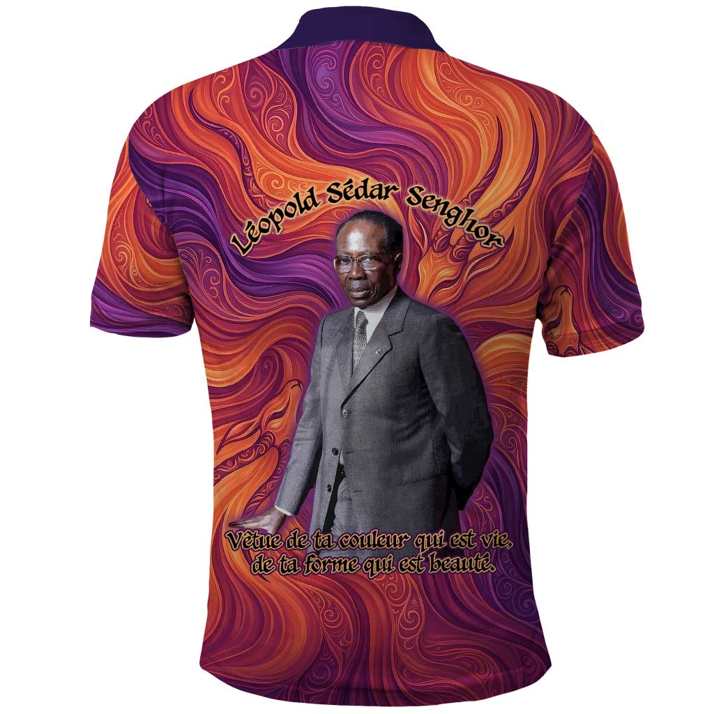 Léopold Sédar Senghor Polo Shirt Femme Noire Silhouette with Africa Map Pattern Vibrant Swirl Background - Wonder Print Shop