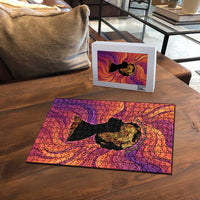 Léopold Sédar Senghor Puzzle Femme Noire Silhouette with Africa Map Pattern Vibrant Swirl Background - Wonder Print Shop