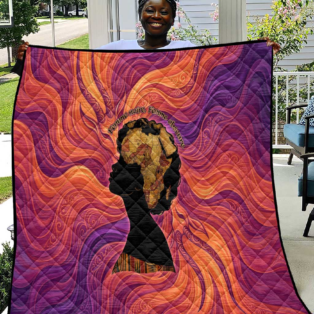 Léopold Sédar Senghor Quilt Femme Noire Silhouette with Africa Map Pattern Vibrant Swirl Background - Wonder Print Shop