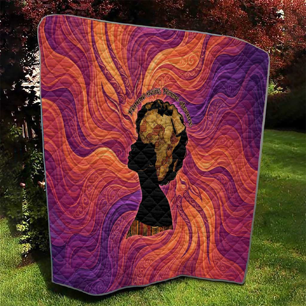 Léopold Sédar Senghor Quilt Femme Noire Silhouette with Africa Map Pattern Vibrant Swirl Background - Wonder Print Shop