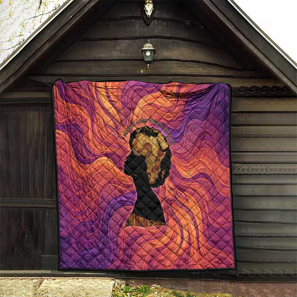 Léopold Sédar Senghor Quilt Femme Noire Silhouette with Africa Map Pattern Vibrant Swirl Background - Wonder Print Shop