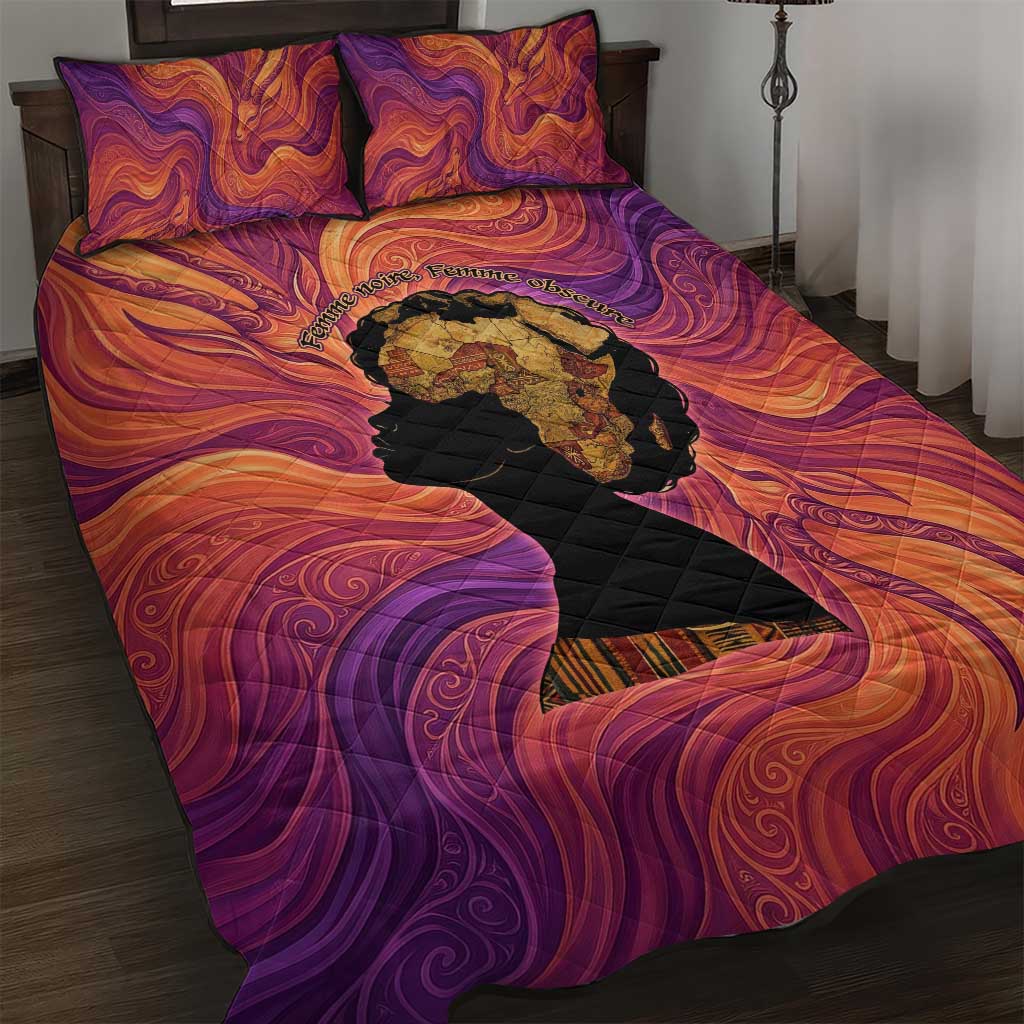 Léopold Sédar Senghor Quilt Bed Set Femme Noire Silhouette with Africa Map Pattern Vibrant Swirl Background - Wonder Print Shop