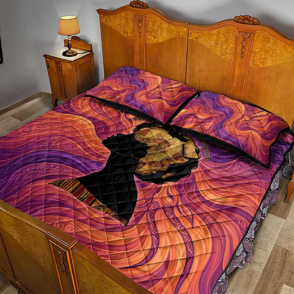 Léopold Sédar Senghor Quilt Bed Set Femme Noire Silhouette with Africa Map Pattern Vibrant Swirl Background - Wonder Print Shop