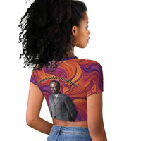 Léopold Sédar Senghor Raglan Cropped T shirt Femme Noire Silhouette with Africa Map Pattern Vibrant Swirl Background - Wonder Print Shop