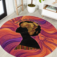 Léopold Sédar Senghor Round Carpet Femme Noire Silhouette with Africa Map Pattern Vibrant Swirl Background - Wonder Print Shop