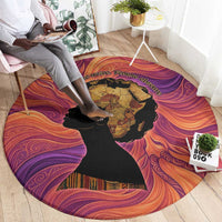 Léopold Sédar Senghor Round Carpet Femme Noire Silhouette with Africa Map Pattern Vibrant Swirl Background - Wonder Print Shop