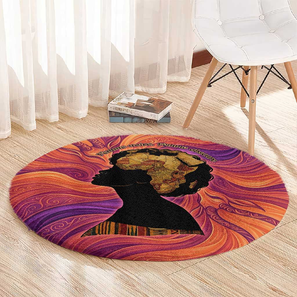 Léopold Sédar Senghor Round Carpet Femme Noire Silhouette with Africa Map Pattern Vibrant Swirl Background - Wonder Print Shop