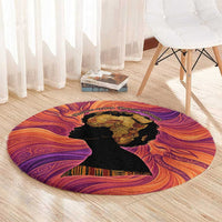 Léopold Sédar Senghor Round Carpet Femme Noire Silhouette with Africa Map Pattern Vibrant Swirl Background - Wonder Print Shop